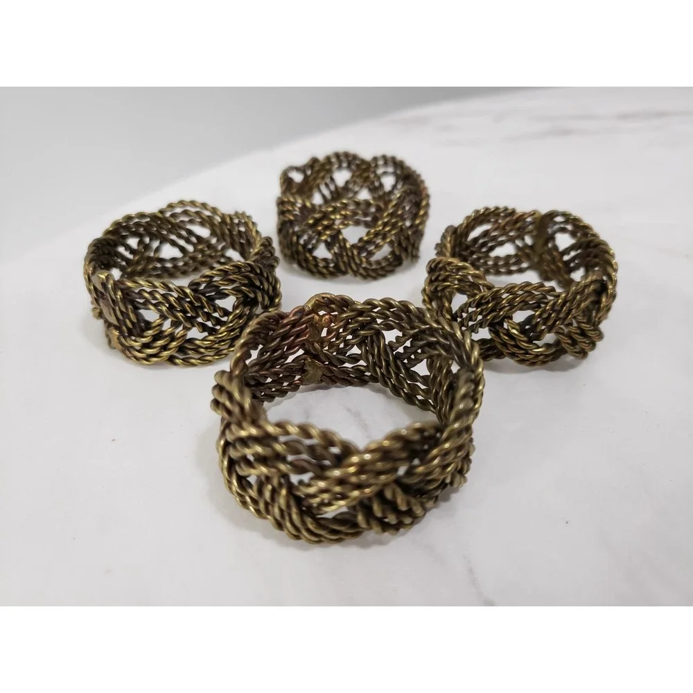 LOT 4 Vintage Brass Napkin Ring‎ Woven Twisted Braided Brutalist MCM Abstract